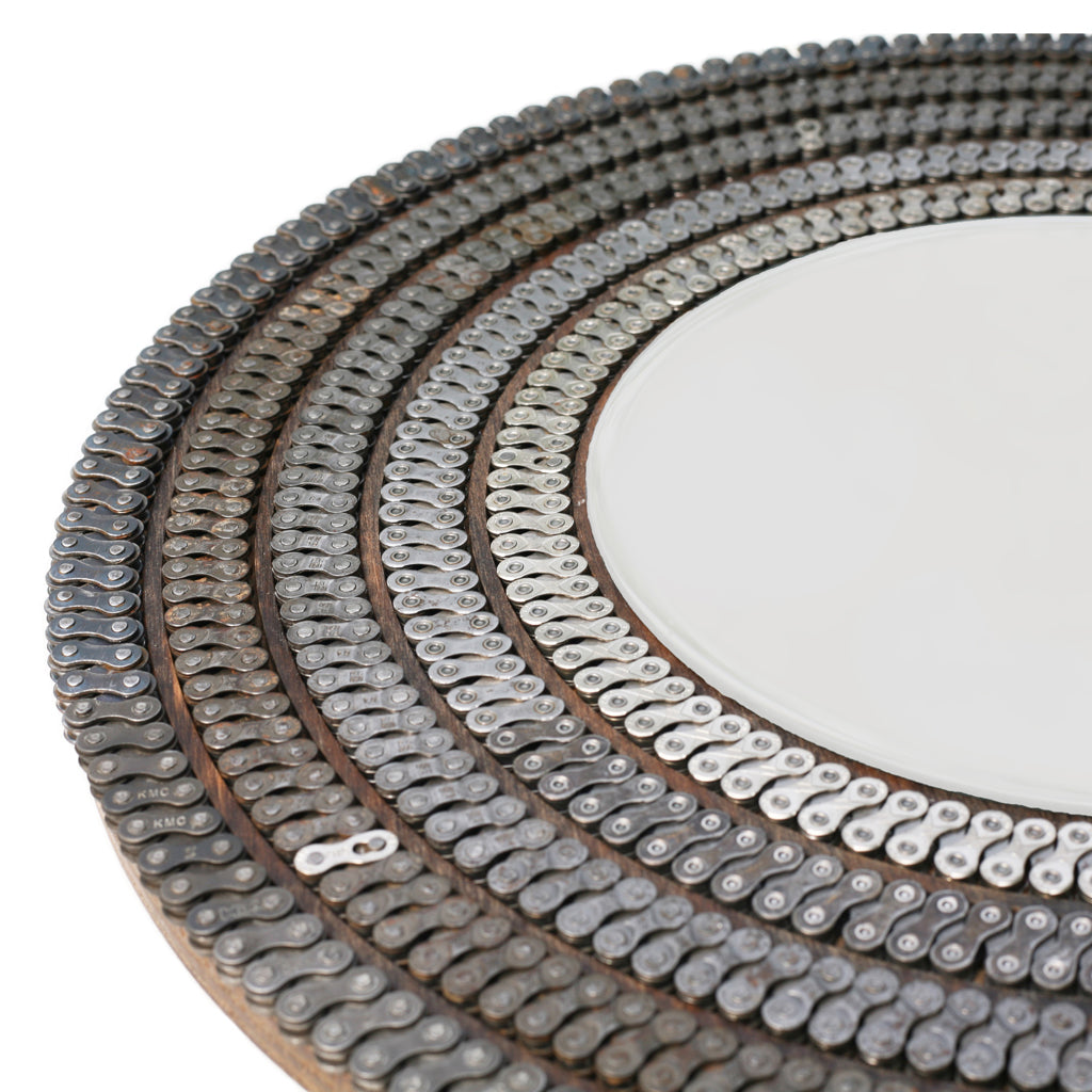 Cycling Five Chain Mirror, 10", Clocks & Mirrors, elevated, upcycled, unique, handmade, chicago, bike parts, Bike gifts, LINKS by Annette