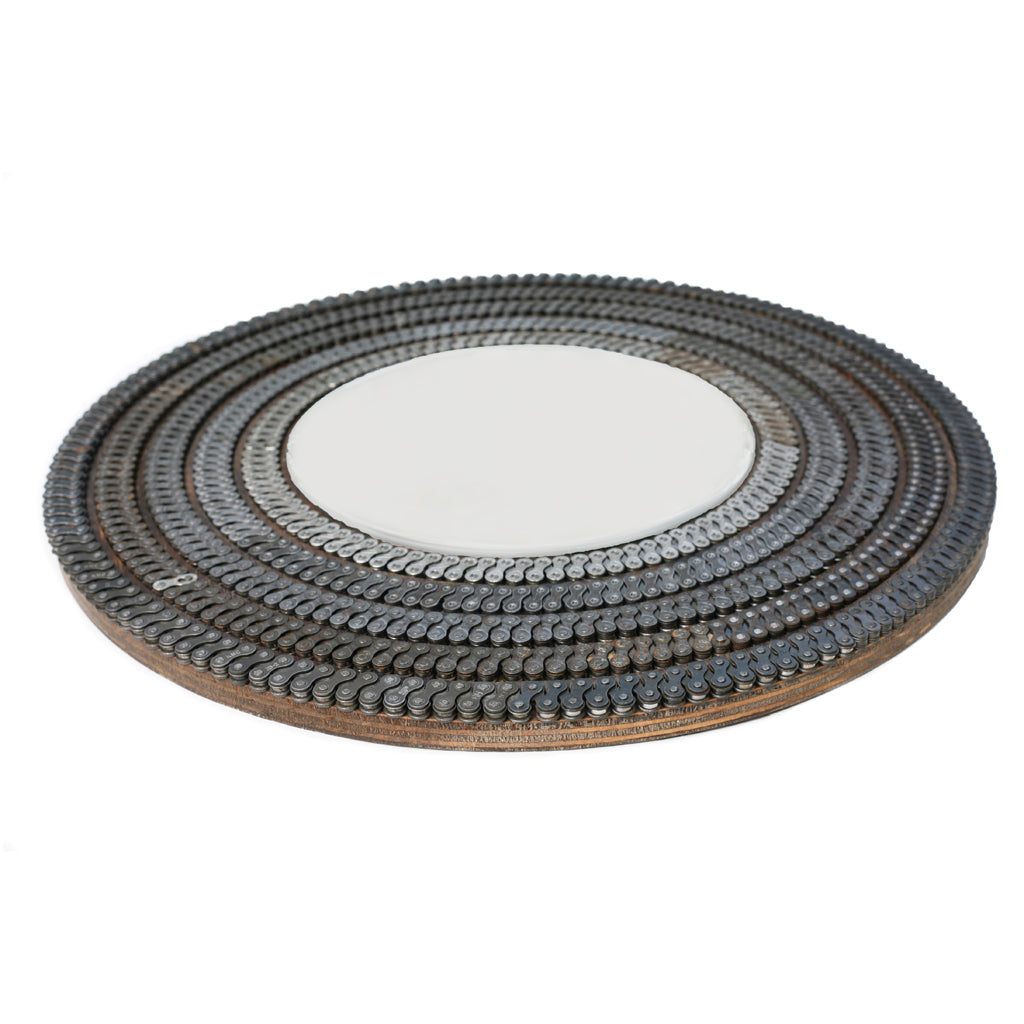 Cycling Five Chain Mirror, 10", Clocks & Mirrors, elevated, upcycled, unique, handmade, chicago, bike parts, Bike gifts, LINKS by Annette