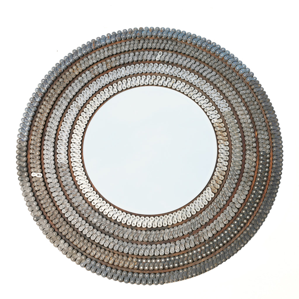 Cycling Five Chain Mirror, 10", Clocks & Mirrors, elevated, upcycled, unique, handmade, chicago, bike parts, Bike gifts, LINKS by Annette