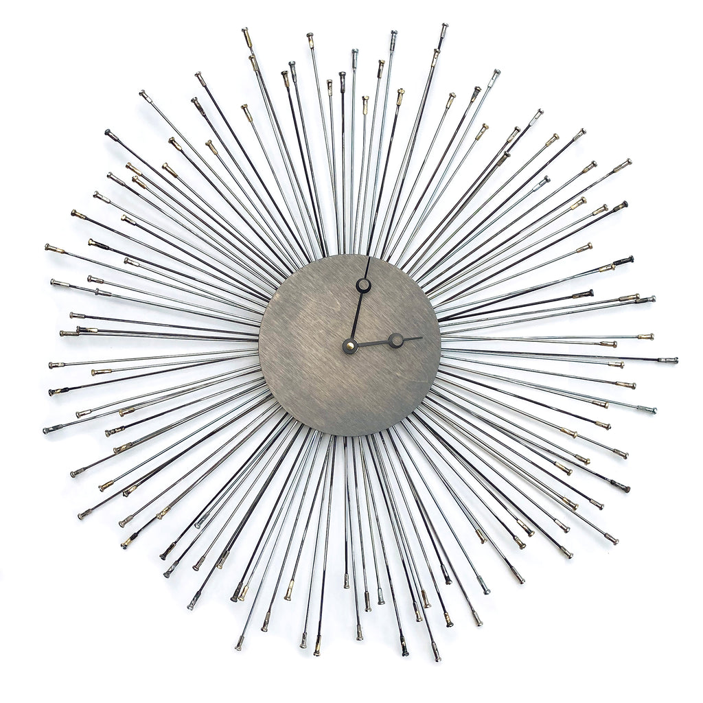 Sunburst Spoke Clock, Clocks & Mirrors, elevated, upcycled, unique, handmade, chicago, bike parts, Bike gifts, LINKS by Annette