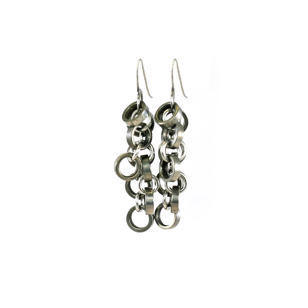 Roller Bling Earrings, Bike Jewelry, elevated, upcycled, unique, handmade, chicago, bike parts, Bike gifts, LINKS by Annette