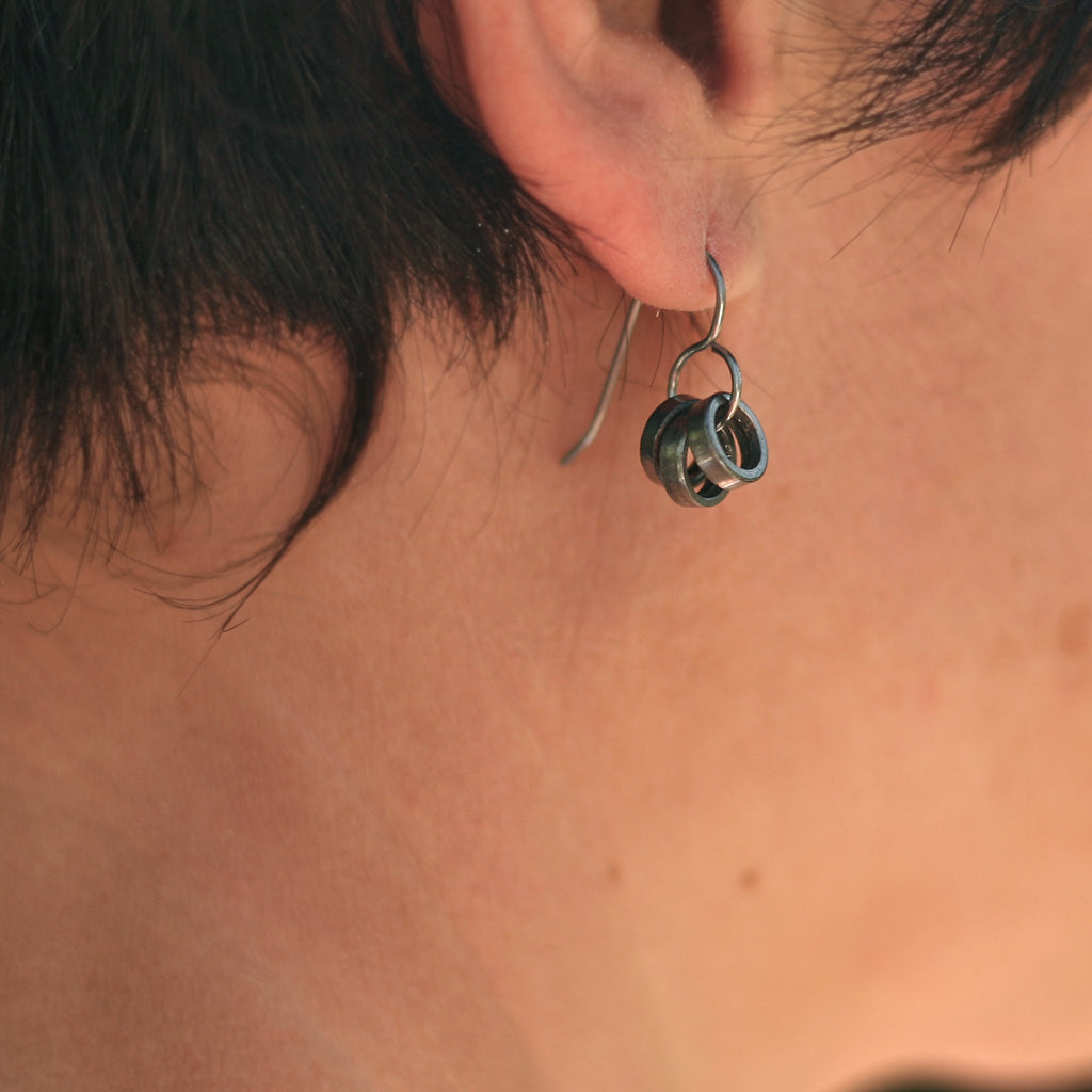 Roller Bling Earrings, Bike Jewelry, elevated, upcycled, unique, handmade, chicago, bike parts, Bike gifts, LINKS by Annette