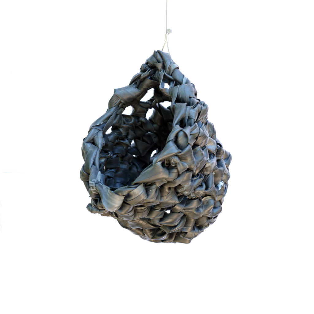 Inner Tube Crocheted Rubber Planter, Home goods, elevated, upcycled, unique, handmade, chicago, bike parts, Bike gifts, LINKS by Annette