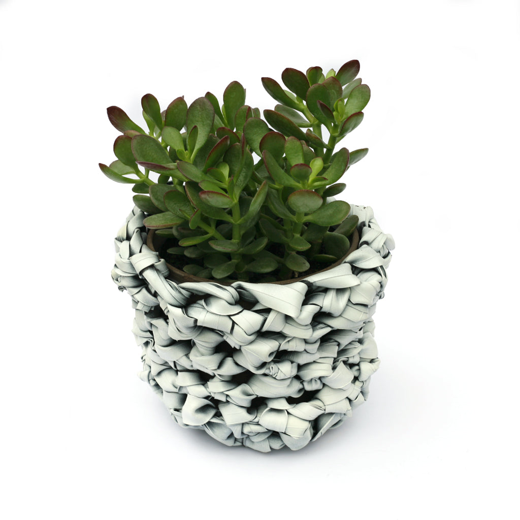 Inner Tube Crocheted Rubber Planter, Home goods, elevated, upcycled, unique, handmade, chicago, bike parts, Bike gifts, LINKS by Annette