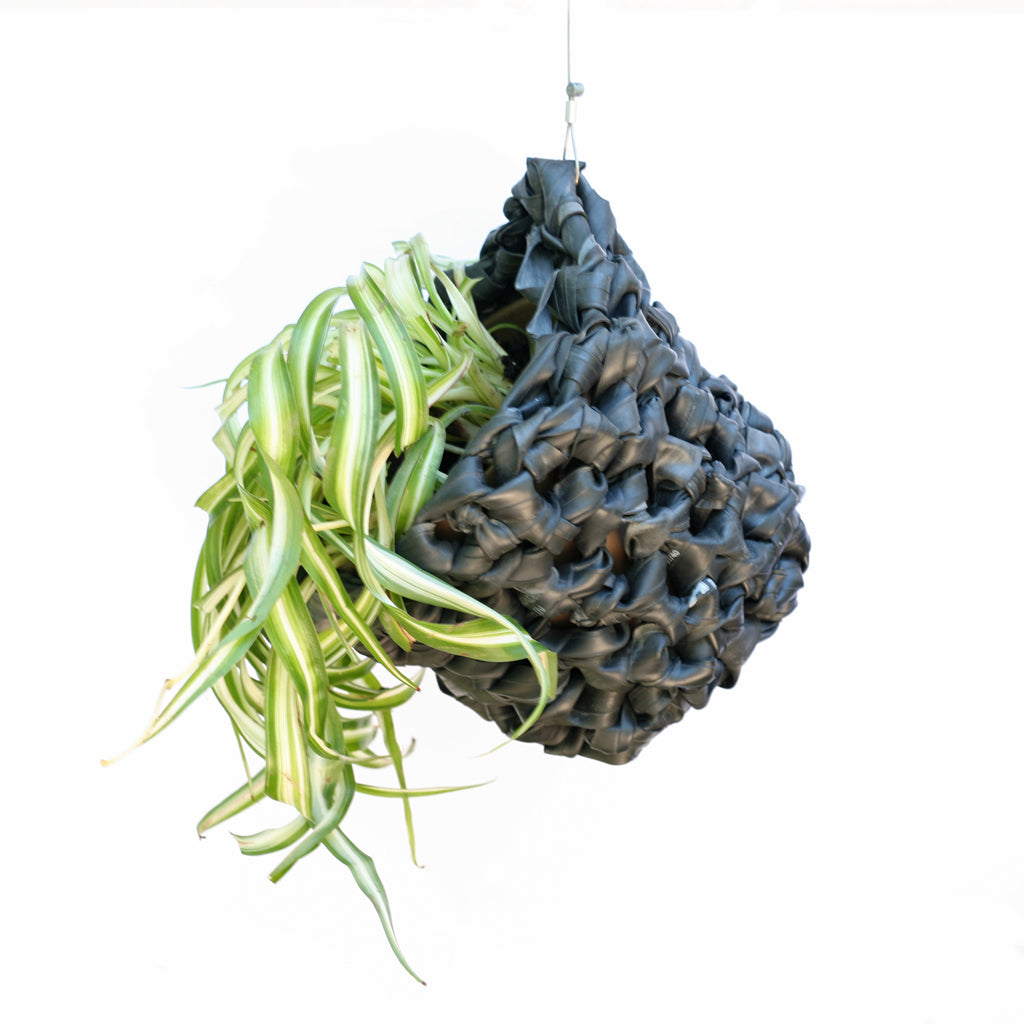 Inner Tube Crocheted Rubber Planter, Home goods, elevated, upcycled, unique, handmade, chicago, bike parts, Bike gifts, LINKS by Annette