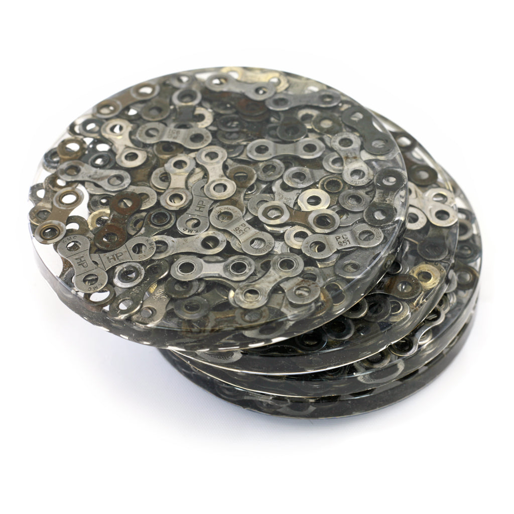 Bike Coasters, Dissected Chain, Home goods, elevated, upcycled, unique, handmade, chicago, bike parts, Bike gifts, LINKS by Annette