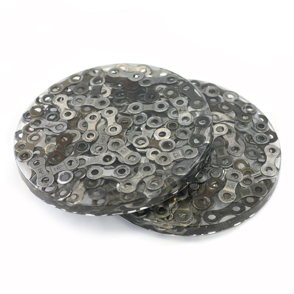 Bike Coasters, Dissected Chain, Home goods, elevated, upcycled, unique, handmade, chicago, bike parts, Bike gifts, LINKS by Annette