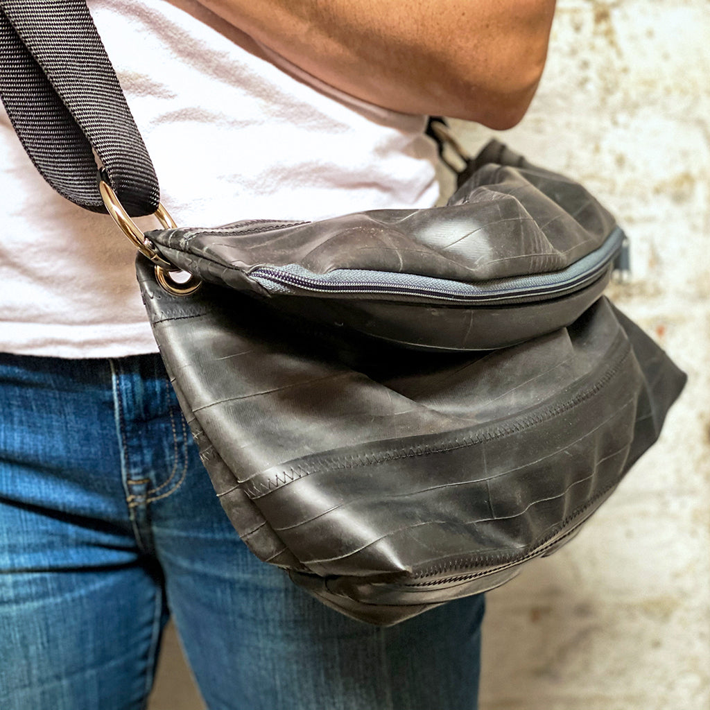 Crossbody Messenger Bag, Large, Small things, elevated, upcycled, unique, handmade, chicago, bike parts, Bike gifts, LINKS by Annette