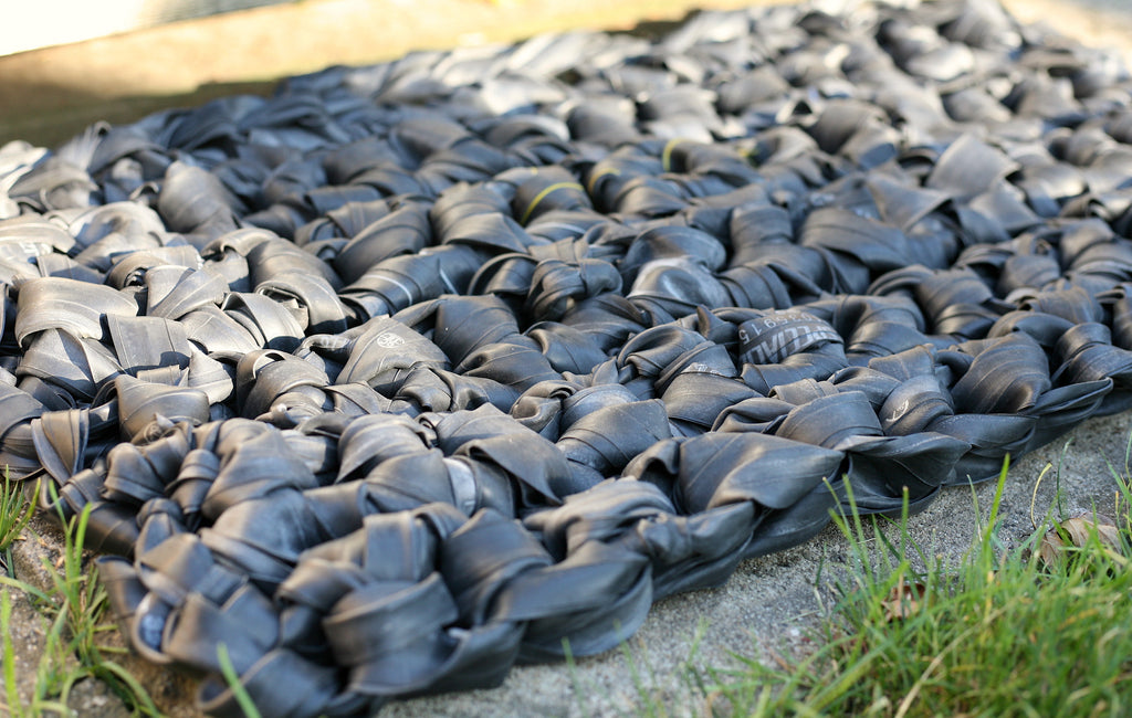 Indoor/Outdoor Inner Tube Mat, Home goods, elevated, upcycled, unique, handmade, chicago, bike parts, Bike gifts, LINKS by Annette