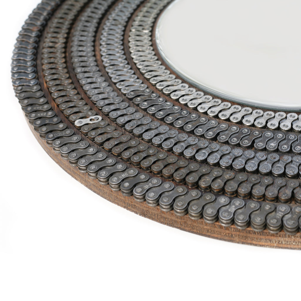 Cycling Five Chain Mirror, 10", Clocks & Mirrors, elevated, upcycled, unique, handmade, chicago, bike parts, Bike gifts, LINKS by Annette