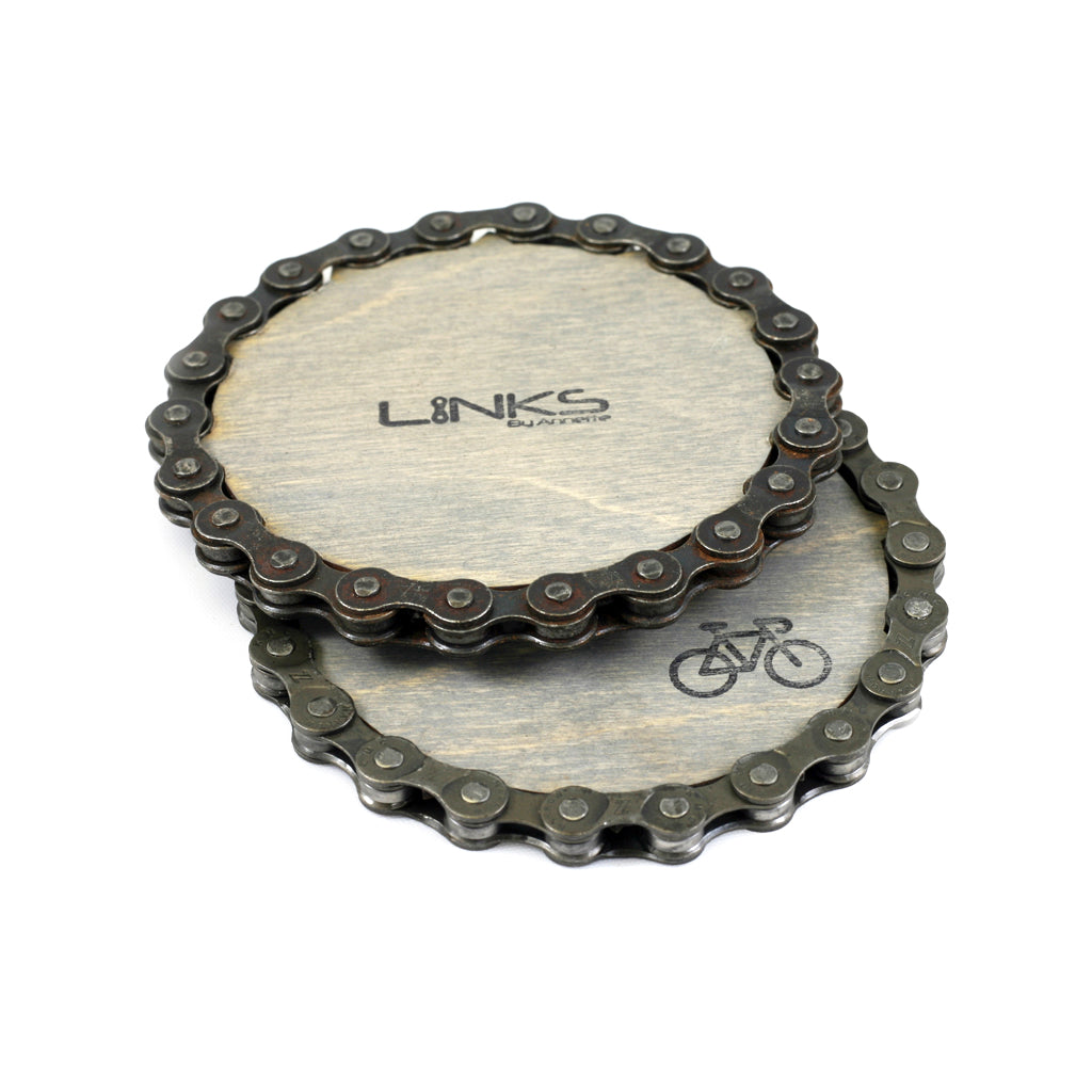 Bike Coasters, Upcycled Chain, Home goods, elevated, upcycled, unique, handmade, chicago, bike parts, Bike gifts, LINKS by Annette