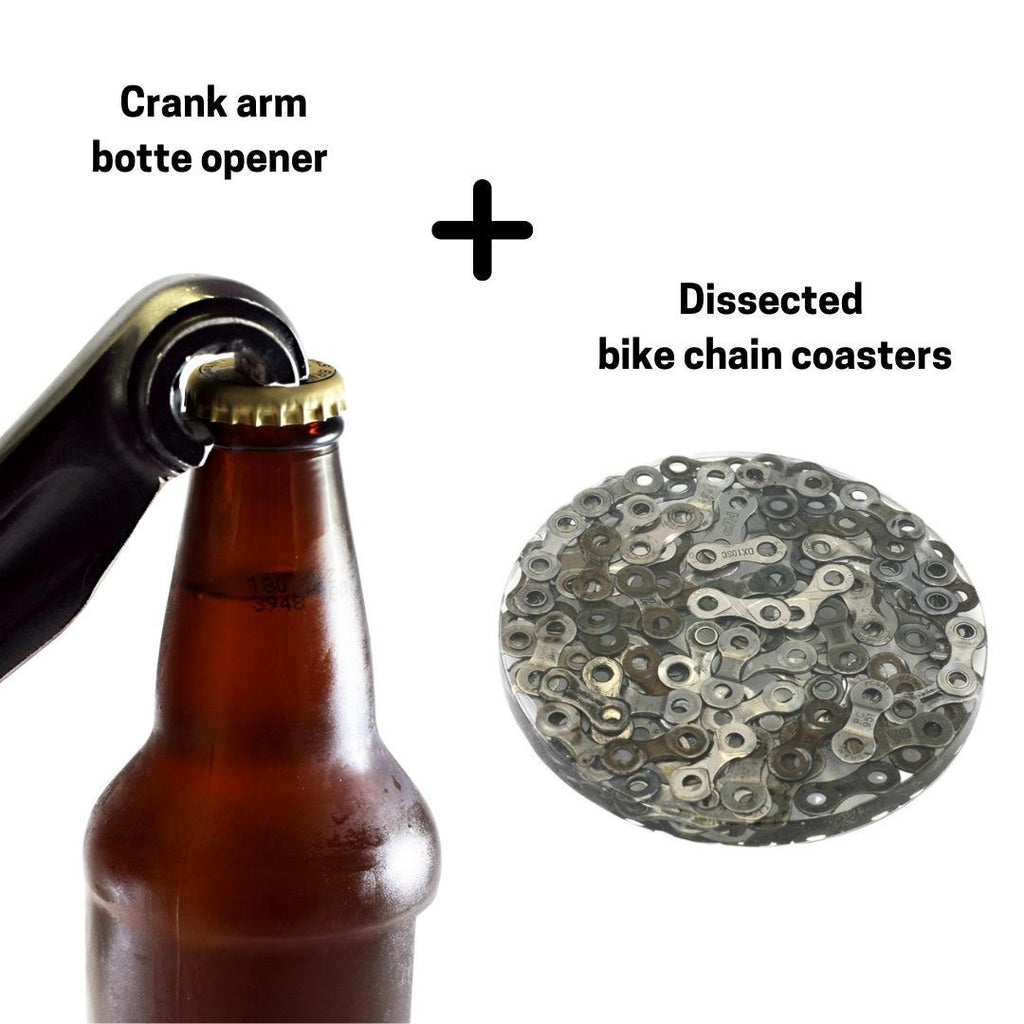 Holiday Combo Deal: Coaster and Bottle Opener Gift Set, Home goods, elevated, upcycled, unique, handmade, chicago, bike parts, Bike gifts, LINKS by Annette