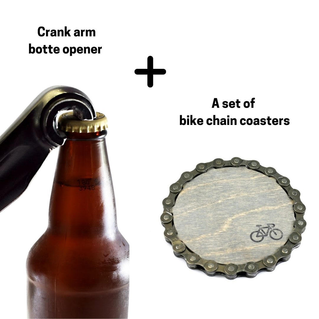 Holiday Combo Deal: Coaster and Bottle Opener Gift Set, Home goods, elevated, upcycled, unique, handmade, chicago, bike parts, Bike gifts, LINKS by Annette