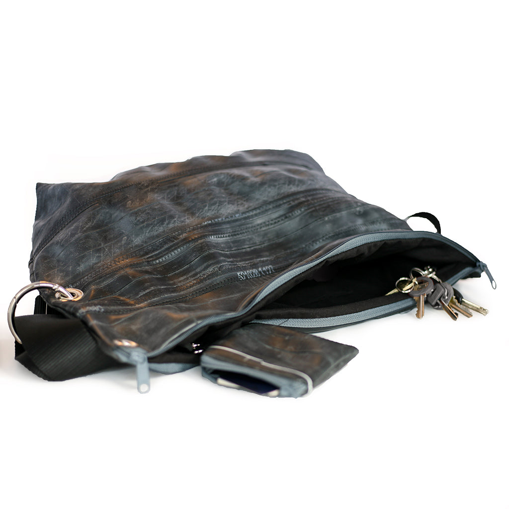 Crossbody Messenger Bag, Large, Small things, elevated, upcycled, unique, handmade, chicago, bike parts, Bike gifts, LINKS by Annette