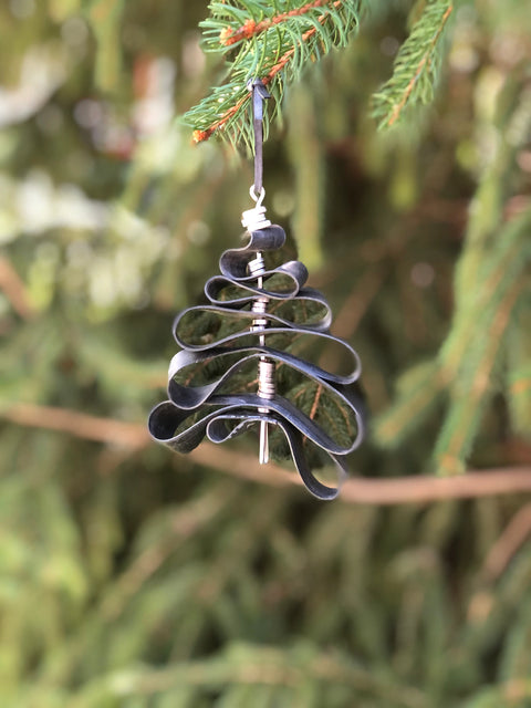 Tree ornament made with retired bike inner tubes and parts - LINKS by Annette